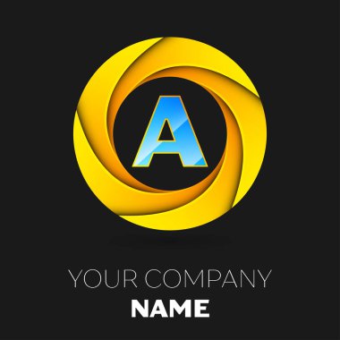 Gerçekçi mektup bir vektör logo sembol siyah arka plan üzerinde renkli daire içinde. Tasarımınız için vektör şablonu