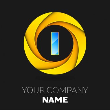 Gerçekçi mektup logo sembol siyah arka plan üzerinde renkli daire içinde vektör. Tasarımınız için vektör şablonu