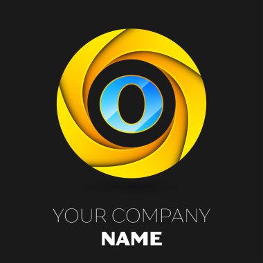Gerçekçi harf O vektör logo sembol siyah arka plan üzerinde renkli daire içinde. Tasarımınız için vektör şablonu
