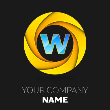 Gerçekçi harf W vektör logo sembol siyah arka plan üzerinde renkli daire içinde. Tasarımınız için vektör şablonu