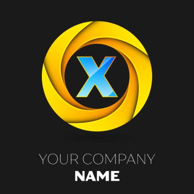 Gerçekçi harf X vektör logo sembol siyah arka plan üzerinde renkli daire içinde. Tasarımınız için vektör şablonu