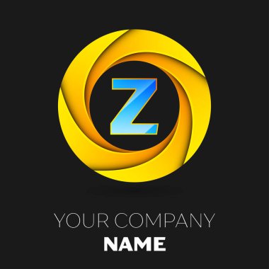 Gerçekçi harf Z vektör logo sembol siyah arka plan üzerinde renkli daire içinde. Tasarımınız için vektör şablonu