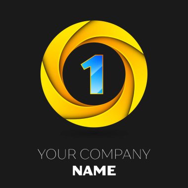 Gerçekçi bir numaralı vektör logo sembol siyah arka plan üzerinde renkli daire içinde. Tasarımınız için vektör şablonu