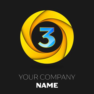 Gerçekçi üç numaralı vektör logo sembol siyah arka plan üzerinde renkli daire içinde. Tasarımınız için vektör şablonu