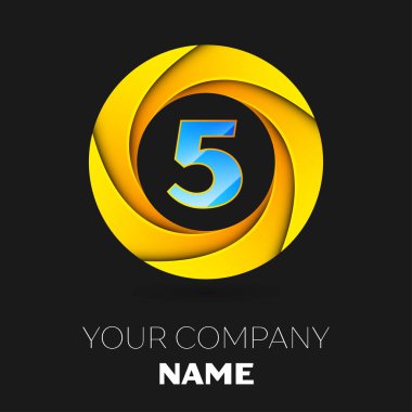 Gerçekçi beş numaralı vektör logo sembol siyah arka plan üzerinde renkli daire içinde. Tasarımınız için vektör şablonu