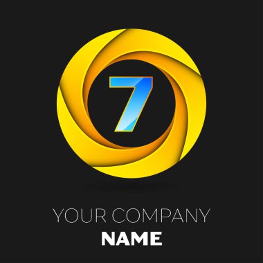 Gerçekçi numara yedi vektör logo sembol siyah arka plan üzerinde renkli daire içinde. Tasarımınız için vektör şablonu