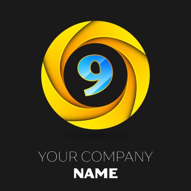 Gerçekçi dokuz numaralı vektör logo sembol siyah arka plan üzerinde renkli daire içinde. Tasarımınız için vektör şablonu