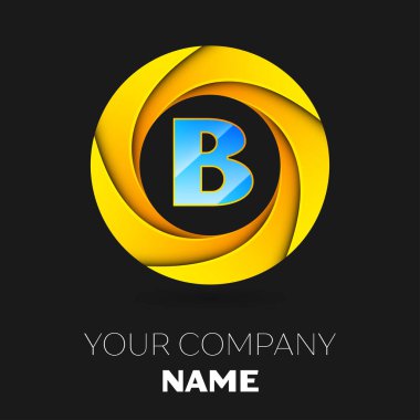Gerçekçi mektup B vektör logo sembol siyah arka plan üzerinde renkli daire içinde. Tasarımınız için vektör şablonu