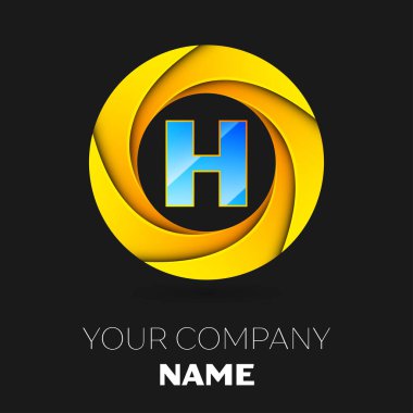 Gerçekçi harfi H vektör logo sembol siyah arka plan üzerinde renkli daire içinde. Tasarımınız için vektör şablonu