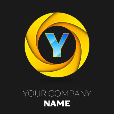 Gerçekçi harf Y vektör logo sembol siyah arka plan üzerinde renkli daire içinde. Tasarımınız için vektör şablonu