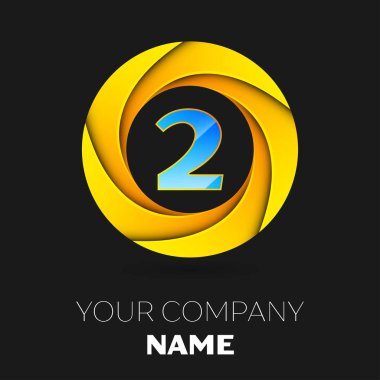 Gerçekçi iki numaralı vektör logo sembol siyah arka plan üzerinde renkli daire içinde. Tasarımınız için vektör şablonu