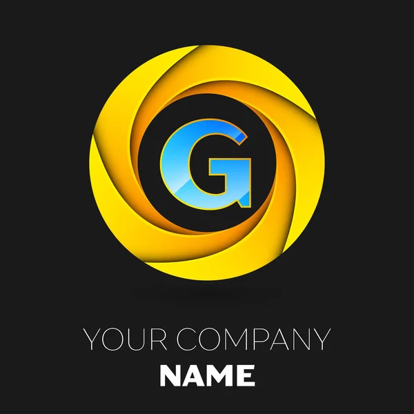 Реалистичная буква G векторный символ логотипа в красочном круге на черном фоне. Векторный шаблон для Вашего дизайна — стоковый вектор