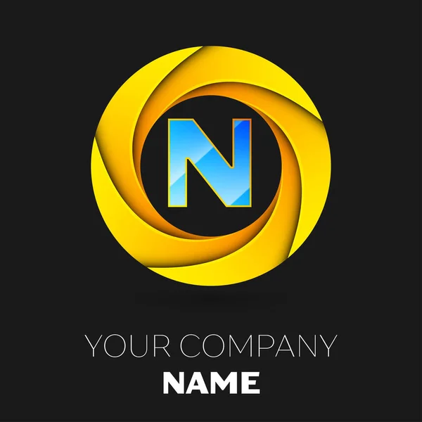 Letra realista N vector logotipo símbolo en el círculo de colores sobre fondo negro. Plantilla vectorial para su diseño — Archivo Imágenes Vectoriales