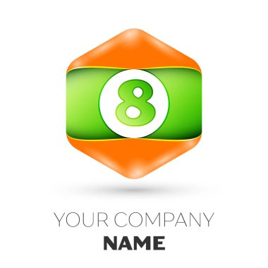 Gerçekçi sekiz vektör logo simge renkli beyaz zemin üzerine altıgen. Tasarımınız için vektör şablonu