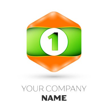 Gerçekçi bir numara vektör logo simge renkli beyaz zemin üzerine altıgen. Tasarımınız için vektör şablonu