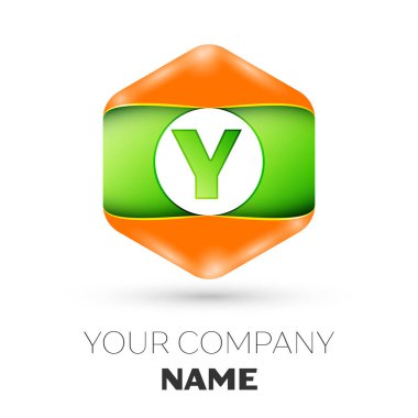Gerçekçi harf Y vektör logo simge renkli beyaz zemin üzerine altıgen. Tasarımınız için vektör şablonu