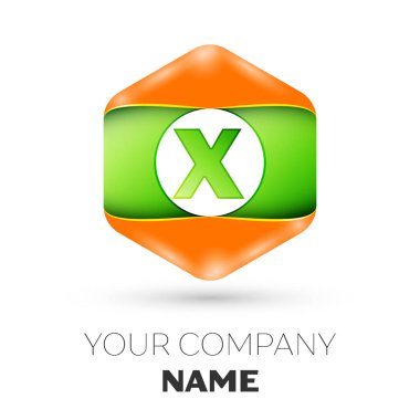 Gerçekçi harf X vektör logo simge renkli beyaz zemin üzerine altıgen. Tasarımınız için vektör şablonu