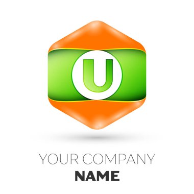 Gerçekçi harf U vektör logo simge renkli beyaz zemin üzerine altıgen. Tasarımınız için vektör şablonu