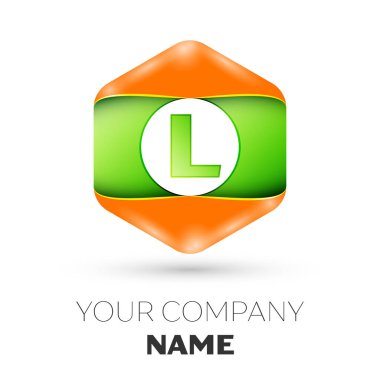 Gerçekçi harf L vektör logo simge renkli beyaz zemin üzerine altıgen. Tasarımınız için vektör şablonu
