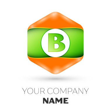 Gerçekçi mektup B vektör logo simge renkli beyaz zemin üzerine altıgen. Tasarımınız için vektör şablonu