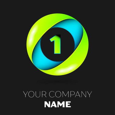 Gerçekçi bir numaralı vektör logo sembol siyah arka plan üzerinde renkli daire içinde. Tasarımınız için vektör şablonu