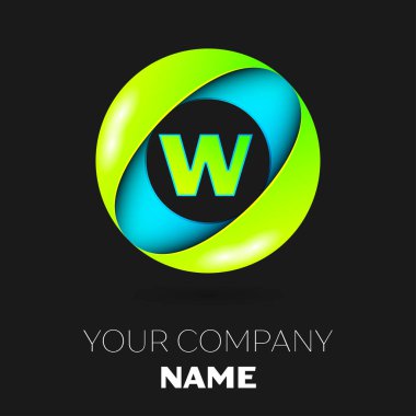 Gerçekçi harf W vektör logo sembol siyah arka plan üzerinde renkli daire içinde. Tasarımınız için vektör şablonu