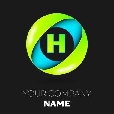 Gerçekçi harfi H vektör logo sembol siyah arka plan üzerinde renkli daire içinde. Tasarımınız için vektör şablonu