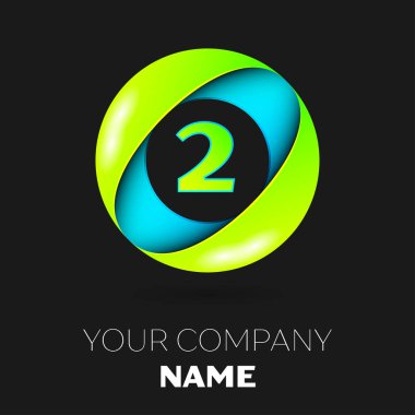 Gerçekçi iki numaralı vektör logo sembol siyah arka plan üzerinde renkli daire içinde. Tasarımınız için vektör şablonu