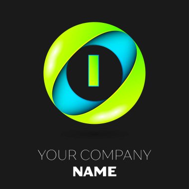 Gerçekçi mektup logo sembol siyah arka plan üzerinde renkli daire içinde vektör. Tasarımınız için vektör şablonu