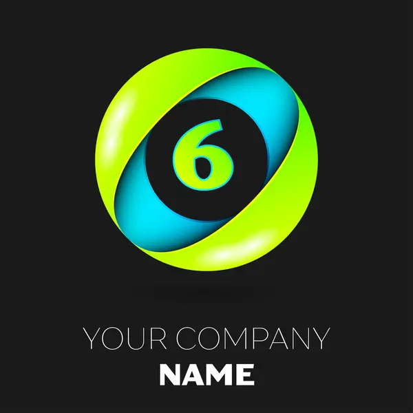 Ρεαλιστική αριθμό έξι σύμβολο λογότυπο φορέα στον πολύχρωμο κύκλο σε μαύρο φόντο. Διάνυσμα πρότυπο για το σχεδιασμό σας — Διανυσματικό Αρχείο