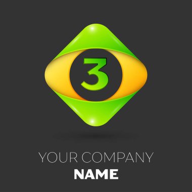 Gerçekçi üç numaralı vektör logo simge beyaz arka plan üzerinde renkli rhombus. Tasarımınız için vektör şablonu