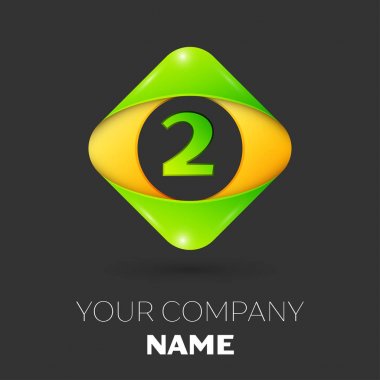 Gerçekçi iki numaralı vektör logo simge beyaz arka plan üzerinde renkli rhombus. Tasarımınız için vektör şablonu