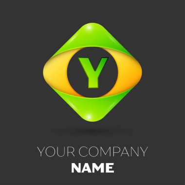 Gerçekçi mektup Y vektör logo simge siyah arka plan üzerinde renkli rhombus. Tasarımınız için vektör şablonu