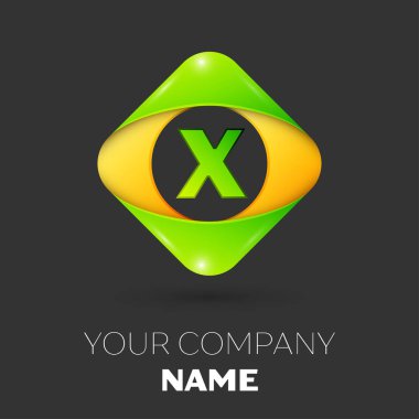 Gerçekçi mektup X vektör logo simge siyah arka plan üzerinde renkli rhombus. Tasarımınız için vektör şablonu