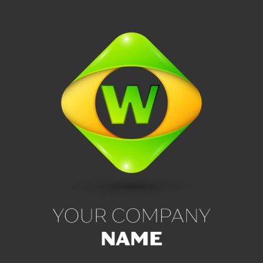 Gerçekçi mektup W vektör logo simge siyah arka plan üzerinde renkli rhombus. Tasarımınız için vektör şablonu