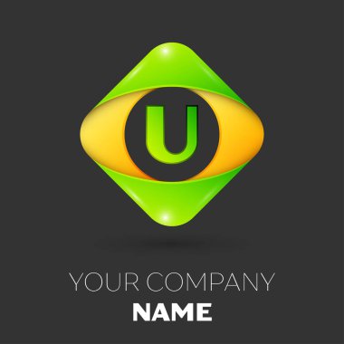 Gerçekçi harf U vektör logo simge siyah arka plan üzerinde renkli rhombus. Tasarımınız için vektör şablonu