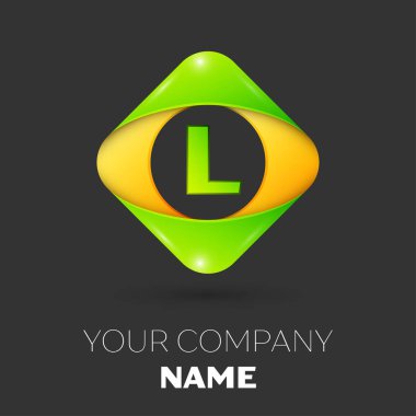 Gerçekçi L harfi vektör logo simge siyah arka plan üzerinde renkli rhombus. Tasarımınız için vektör şablonu