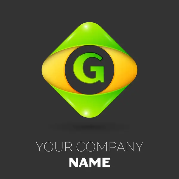 Realistiska bokstaven G vektor logotypen symbol i färgglada romben på svart bakgrund. Vector mall för din design — Stock vektor
