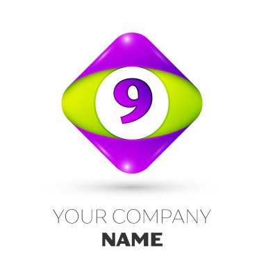 Gerçekçi dokuz numaralı vektör logo simge beyaz arka plan üzerinde renkli rhombus. Tasarımınız için vektör şablonu