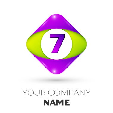 Gerçekçi yedi numaralı vektör logo simge beyaz arka plan üzerinde renkli rhombus. Tasarımınız için vektör şablonu
