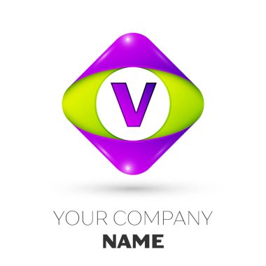 Gerçekçi harf V vektör logo simge beyaz arka plan üzerinde renkli rhombus. Tasarımınız için vektör şablonu