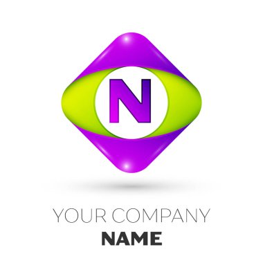 Gerçekçi harf N vektör logo simge beyaz arka plan üzerinde renkli rhombus. Tasarımınız için vektör şablonu
