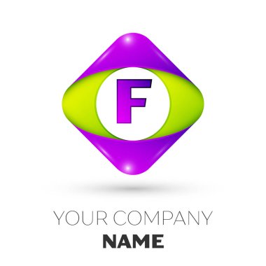 Gerçekçi harfi F vektör logo simge beyaz arka plan üzerinde renkli rhombus. Tasarımınız için vektör şablonu