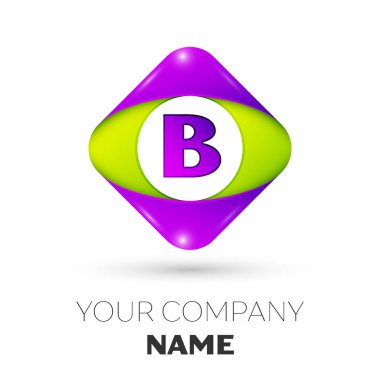 Gerçekçi mektup B vektör logo simge beyaz arka plan üzerinde renkli rhombus. Tasarımınız için vektör şablonu
