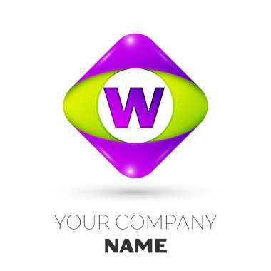 Gerçekçi mektup W vektör logo simge beyaz arka plan üzerinde renkli rhombus. Tasarımınız için vektör şablonu