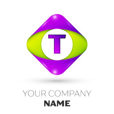 Gerçekçi mektup T vektör logo simge beyaz arka plan üzerinde renkli rhombus. Tasarımınız için vektör şablonu