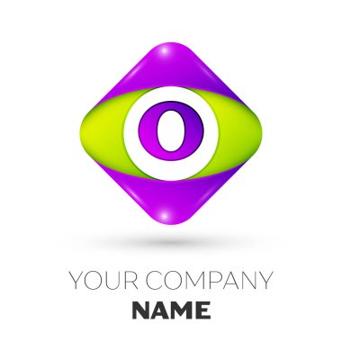 Gerçekçi harf O vektör logo simge beyaz arka plan üzerinde renkli rhombus. Tasarımınız için vektör şablonu