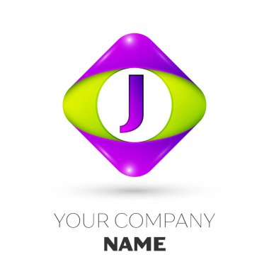 Gerçekçi harf J vektör logo simge beyaz arka plan üzerinde renkli rhombus. Tasarımınız için vektör şablonu