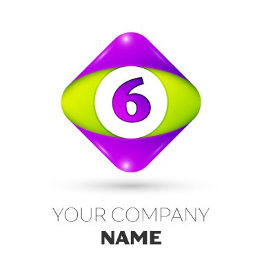 Gerçekçi altı numaralı vektör logo simge beyaz arka plan üzerinde renkli rhombus. Tasarımınız için vektör şablonu