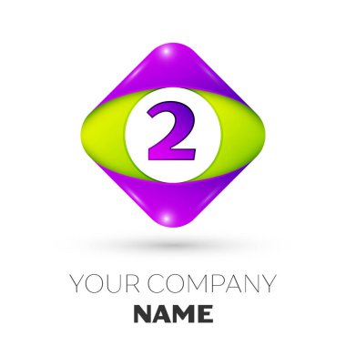 Gerçekçi iki numaralı vektör logo simge beyaz arka plan üzerinde renkli rhombus. Tasarımınız için vektör şablonu